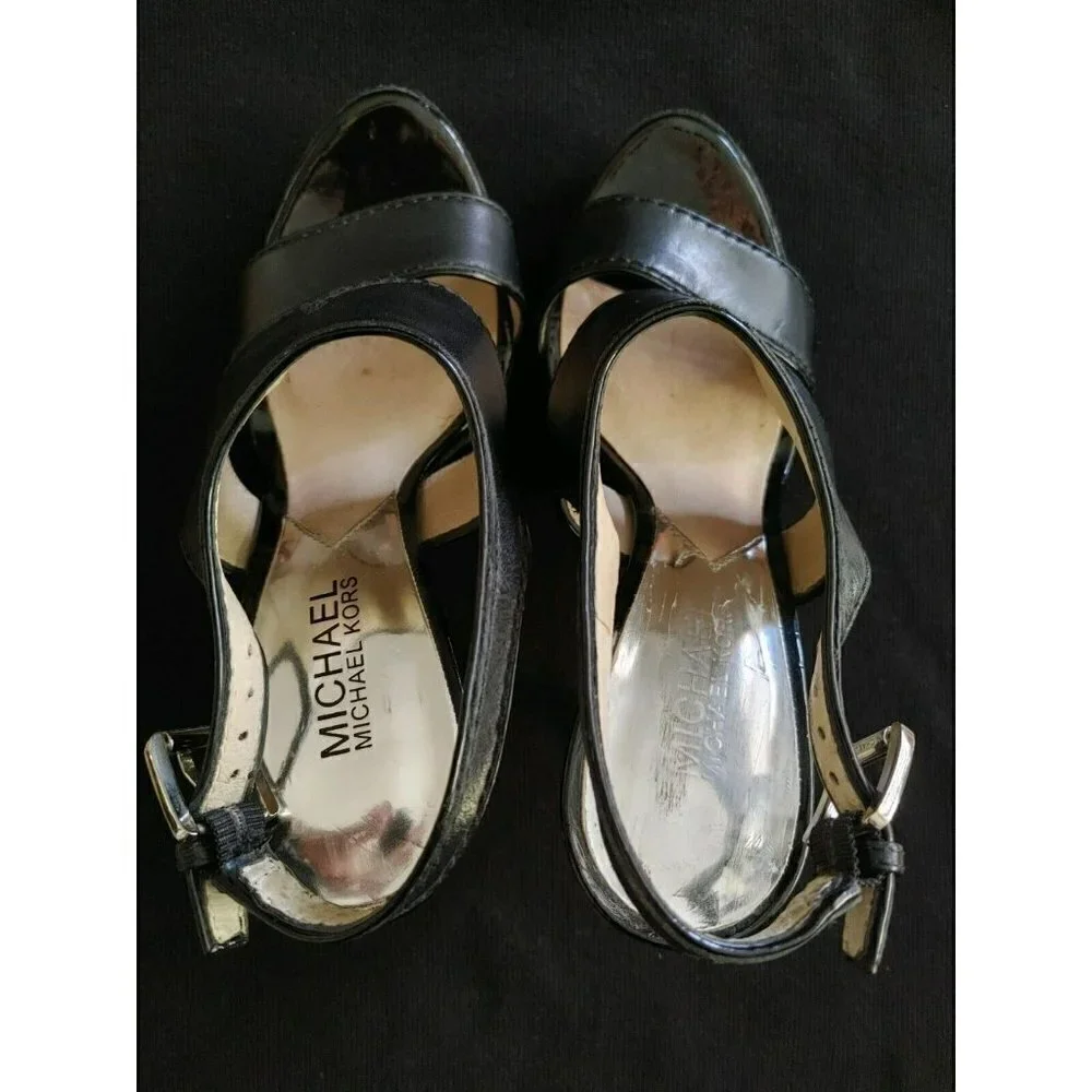 Michael Kors AF12 Black Platform Strappy Sandal Stiletto Heel Size 7M